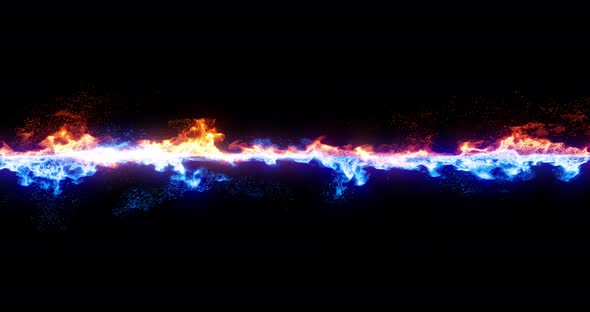 Fiery red and icy blue line of energy visual effect loop.  Abstract flames dancing in a line.