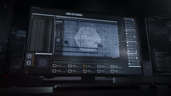 Modern Computer With Special Tracking Software Shows Video From Satellites
