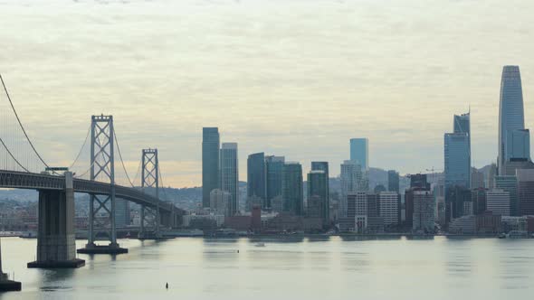 Landscape view of the Bay Bridge and Skyline