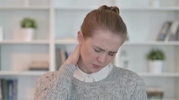 Portrait of Tired Young Woman Having Neck Pain