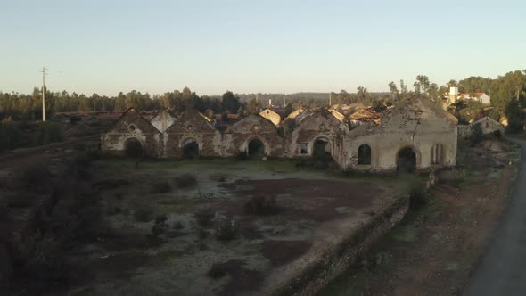 Aerial drone view of the abandoned mines of Mina de Sao Domingos, in Alentejo Portugal