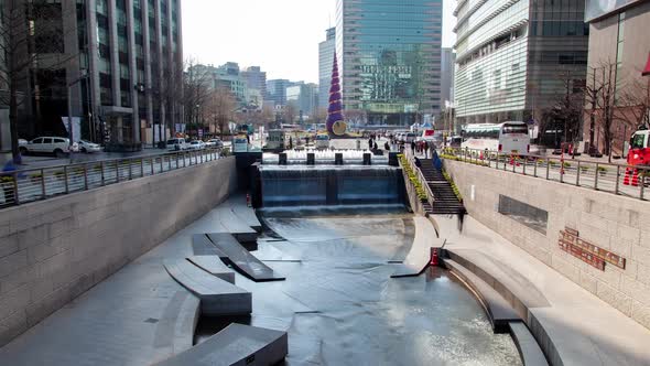 Aerial Seoul View of Cheonggyecheon Korea Cityscape