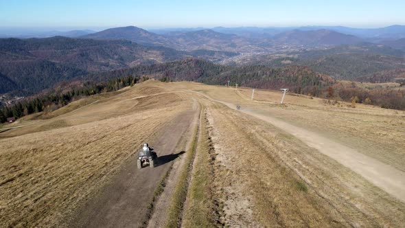 Aerial View Riding on ATV By Carpathian Mountains