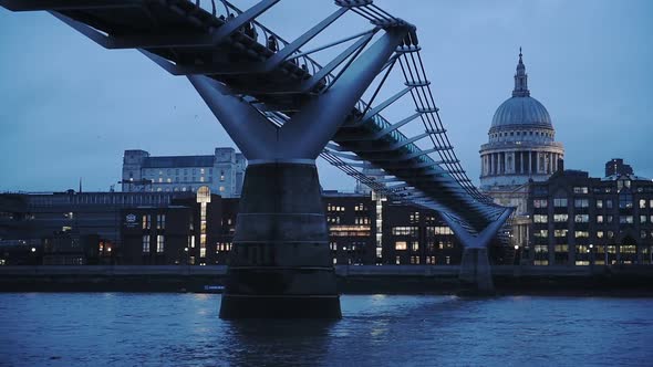 The Famous London Millennium Footbridge Over The River Thames In London, UK With One End Close To Sa