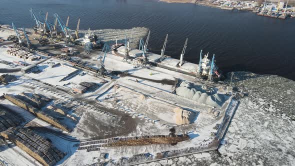 Winter port aerial view