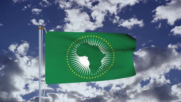 African Union Flag Waving 4k