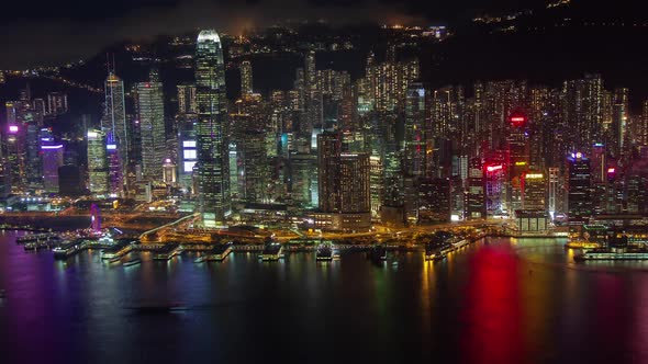 Timelapse Hong Kong Buildings with Flashing Lights at Night