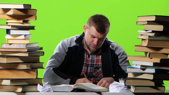 Guy with the Book Begins Very Angry, and Slowly Calmed Down. Green Screen