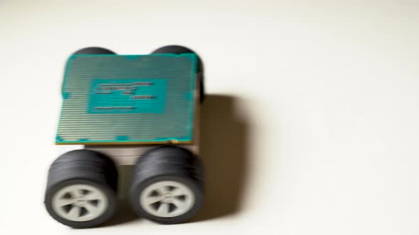 Closeup View of a Microprocessor or CPU on 4 Wheels