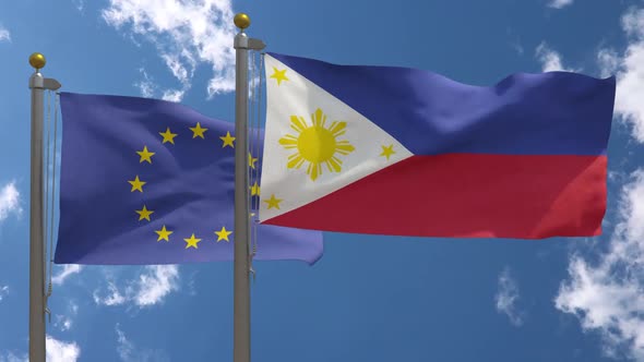 European Union Flag Vs Philippines Flag On Flagpole