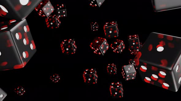 Red dice flying to camera on transparent background.