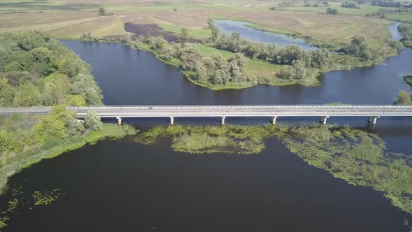 Auto Road Bridge Over Desna River in Chernihiv Region, Ukraine