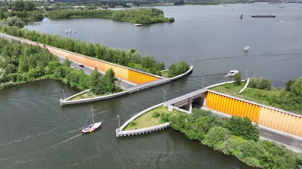 Aqueduct Veluwemeer Near Harderwijk Transport Asphalt Motorway Road for Traffic Crossing Underneath