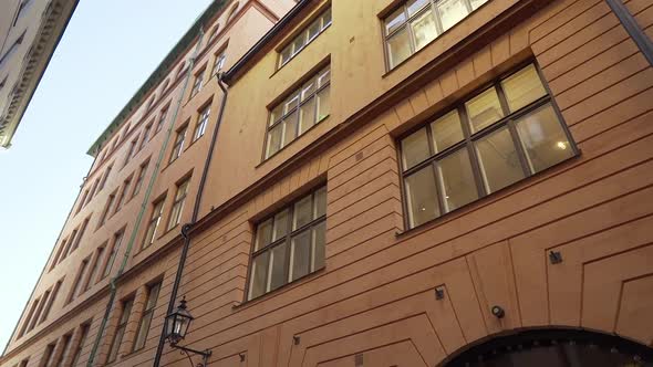 Apartment Building in Stockholm Area at Winter. Scandinavian Facades of Old Town