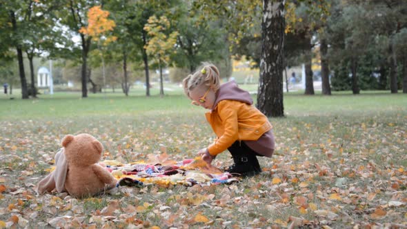 Little Fun Girl Playing Outdoor