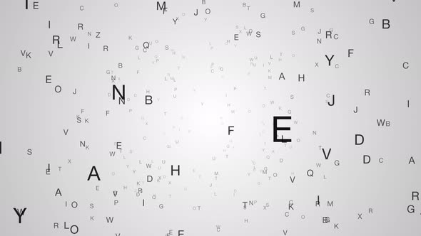An abstract alphabet explosion animation, camera orbiting to the right
