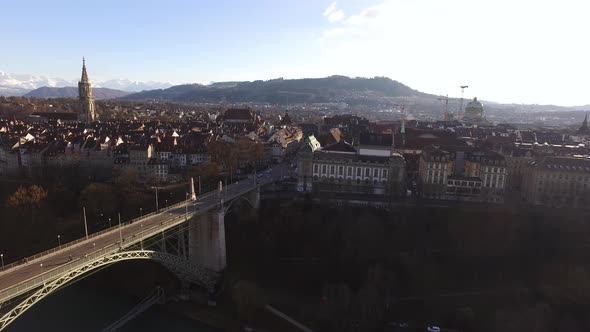 Aerial view of Kornhausbrucke bridge in Bern