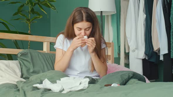 A Young Woman is Ill At Home Has Severe Coughing Attacks Bacteria Virus Fever
