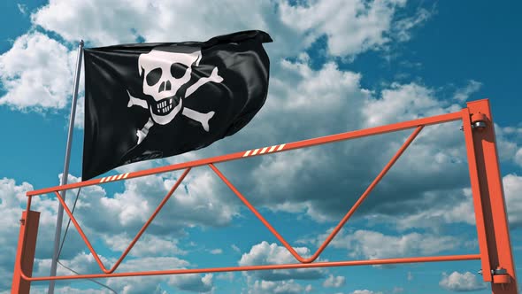 Manual Swing Arm Road Barrier and Jolly Roger Pirate Flag