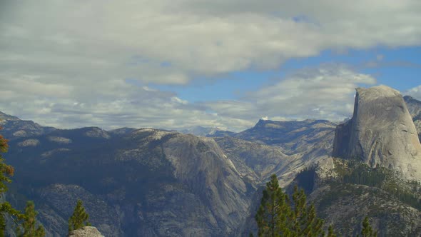 Aerial Pan of Half Dome at Yosemite National Park in California