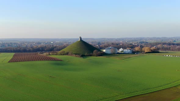 Aerial view of The Lion's Mound, Waterloo, Belgium