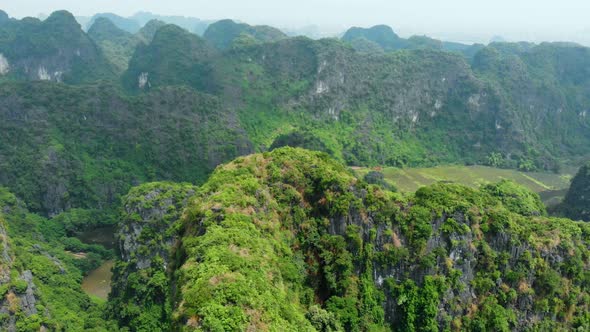 Aerial View of Ninh Binh Region, Trang an Tam Coc Tourist Attraction in Vietnam