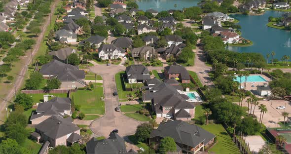 Aerial of affluent homes in Houston