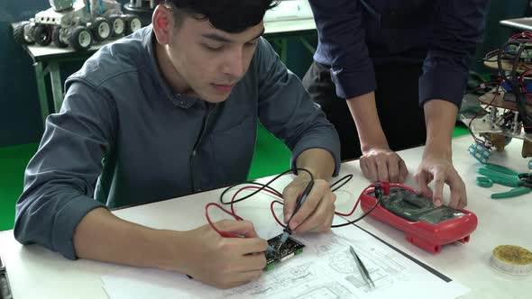 Man working with microchip electronic