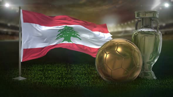 Lebanon Flag With Football And Cup Background Loop