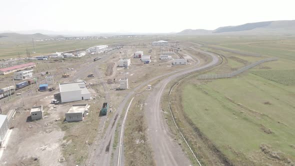 Samtskhe-Javakheti, Georgia - August 22 2021: Aerial view of Akhalkalaki railway station