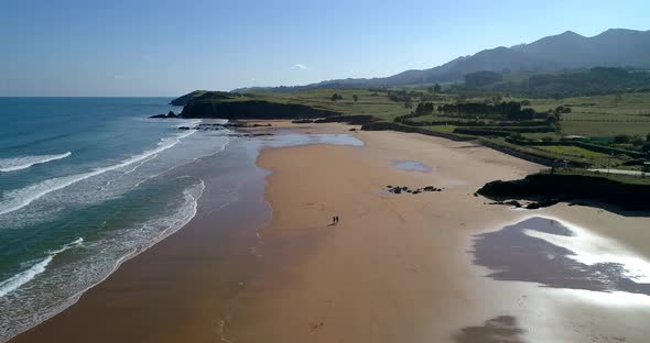 Aerial view of beach, Gijon, Asturias, Spain