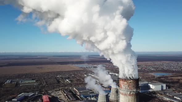Industry Pipes Pollute Atmosphere with Smoke Ecology Pollution
