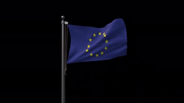 Eu Flag On Flagpole With Alpha Channel 4K