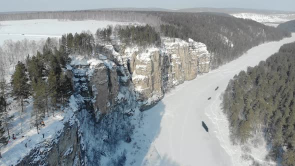 Aerial View of Mountain Cliff and River