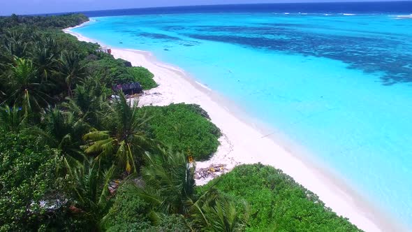 Aerial drone texture of lagoon beach trip by blue water and sand background