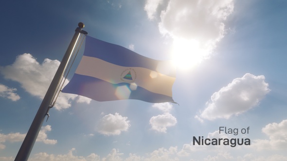 Nicaragua Flag on a Flagpole V2