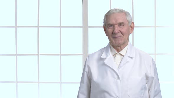 Old Cheerful Grandpa in White Suit.