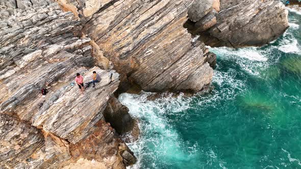 Awesome azure sea rocky texture aerial view 4 K Turkey Alanya