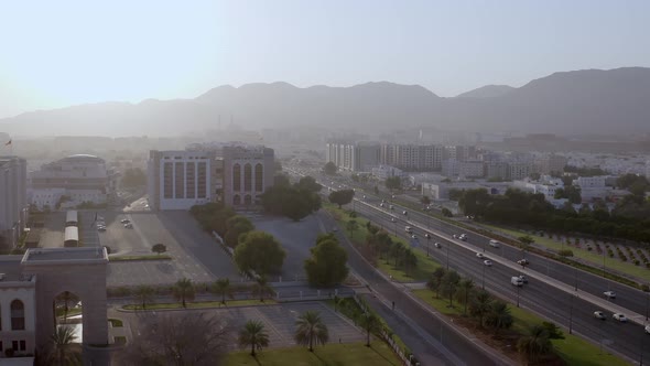 Muscat, Aerial view of Main Raod in, Muscat close to ministries buildings, Oman