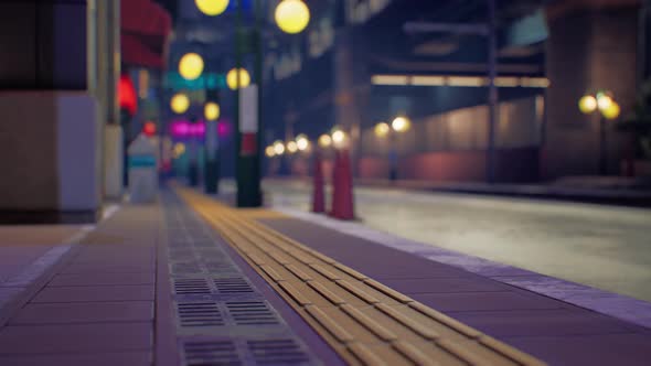 Night Scene of Japan City with Neon Lights