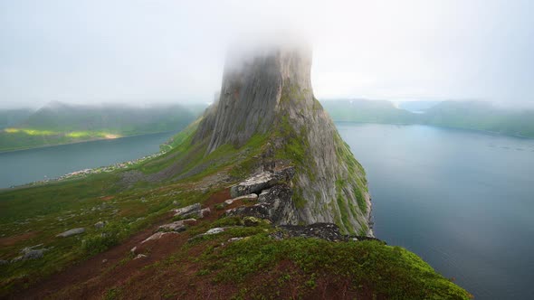 Fog Moving Over the Segla Mountain on Senja Island in Northern Norway