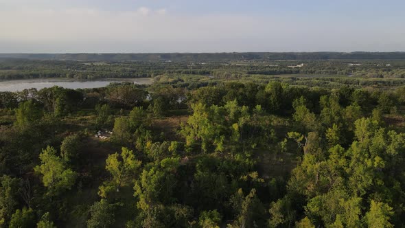 beautiful landscape in southern minnesota, bluffs, island and Misisipi river aerial view during summ