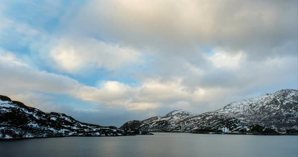 Norwegian Fjord on Sunset Timelapse