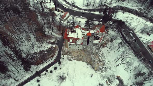 AERIAL VIEW OF BRAN CASTLE TRANSILVANIA ROMANIA  DRACULA'S CASTLE