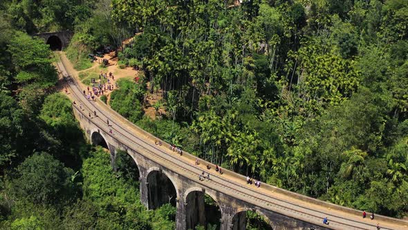 Aerial view of the Nine Arch Bridge in Ella, Sri Lanka.
