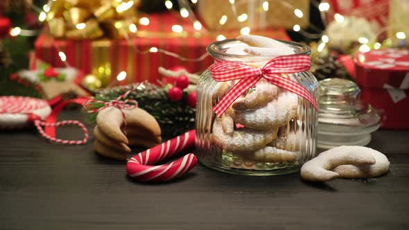 Can of of Traditional German or Austrian Vanillekipferl Vanilla Kipferl Cookies