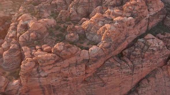 Orbiting aerial shot showcasing campgrounds at Utah's Snow Canyon State Park.