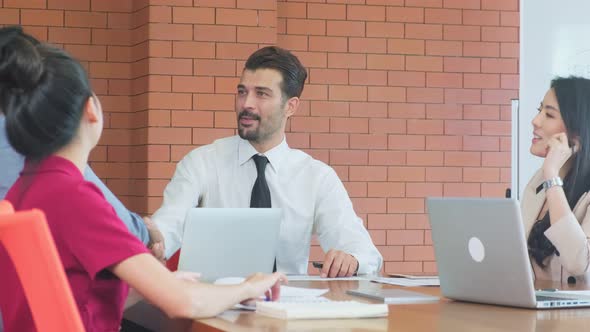 Group of business man and woman people meeting brainstorm and work in office workplace.