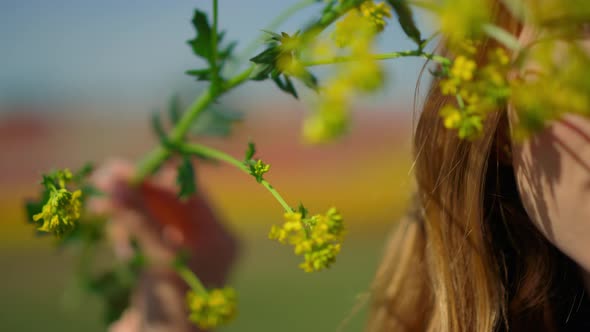 Gentle Lady Portrait with Blooming Colza