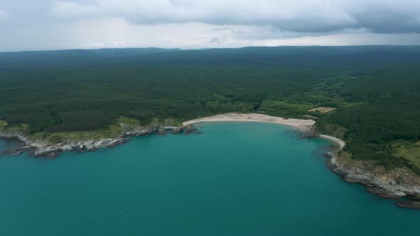 Drone flight above a picturesque rocky coastline